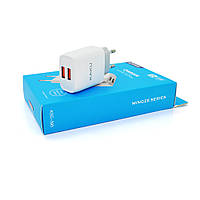 СЗУ AC100-240V iKAKU KSC-395 MINGZE, 2xUSB, Output: DC5V/2.4A (12W), White, Blister-box от DOM-Energy