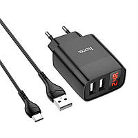 Набір СЗУ 110-240V HOCO C86A+ кабель Type-C, 2xUSB, 2.4A, 1м кабель, Black, Box от DOM-Energy