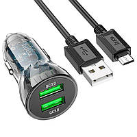 Набір АЗУ 12-24V HOCO Z47 кабель Micro, 2xUSB 3.0, 2.4A, кабель 1м, Black, Box от DOM-Energy