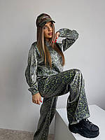 Женский костюм-двойка Модный женский костюм Женский костюм леопардовый принт брюки, кофта на молнии MiR&VR