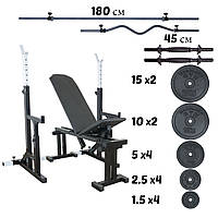 Лавка для жиму регульована + стійки зі страховкою + штанги + гантелі 100 кг Б2677