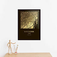 Постер "Барселона / Barcelona" фольгированный А3, gold-black, gold-black, англійська