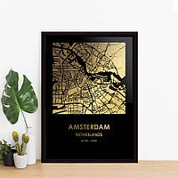 Постер "Амстердам / Amsterdam" фольгированный А3, gold-black, gold-black, англійська