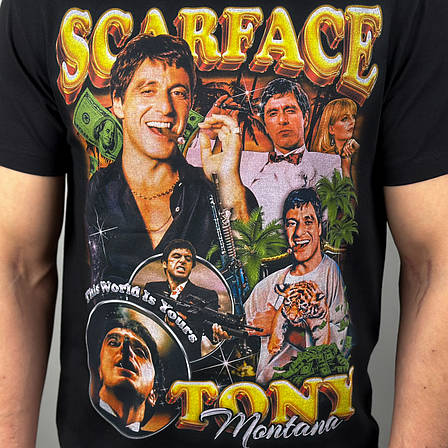 Футболка з принтом Обличчя зі шрамом - Scarface Tony Montana XXXL Чорний, фото 1