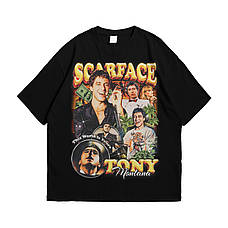 Футболка з принтом Обличчя зі шрамом - Scarface Tony Montana XXXL Чорний, фото 4