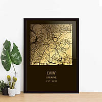 Постер "Львов / Lviv" фольгированный А3, gold-black, gold-black, англійська