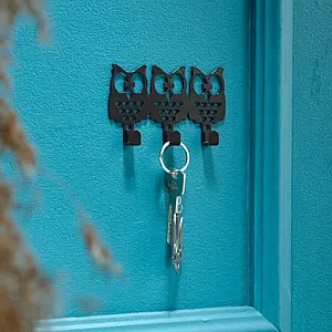 Ключниця настінна металічна 11х6.5см. Колір "чорний" сови 3 гачки