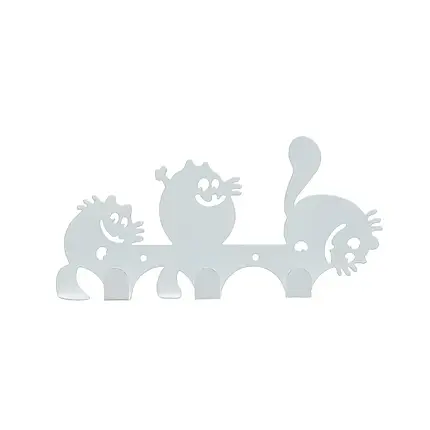 Ключниця настінна металічна 20х10.5см. Колір "білий" котики 3 гачки, фото 2