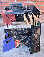 Мангал чемодан складной в чехле на 8 шампуров, веер, шампура, перчатки, подставка (PN-022) Б5917-1