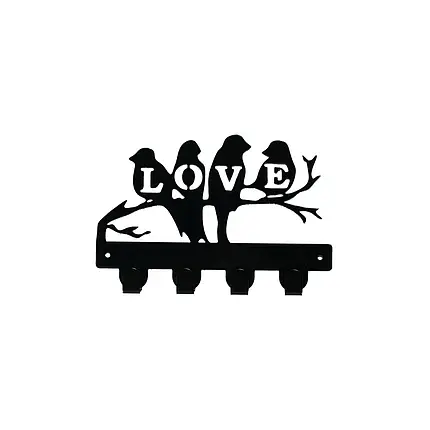Ключниця настінна металічна 20х13см. Колір "чорний" Love 4 гачки, фото 3