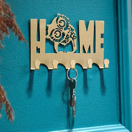 Ключниця настінна металічна 18.5х12см. Колір "золотий" Home 5 гачків, фото 1