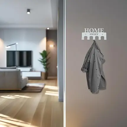 Ключниця настінна металічна 17х8см. Колір "білий" Sweet Home 5 гачків, фото 2