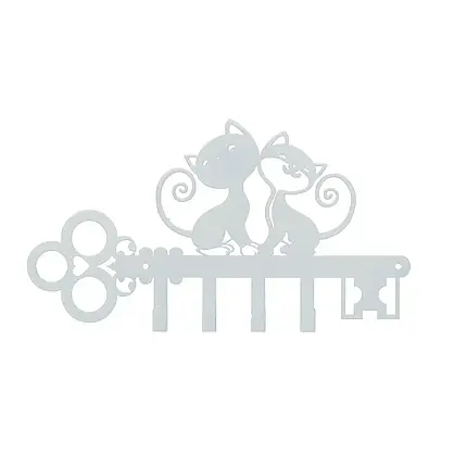 Ключниця настінна металічна 31х17.5см. Колір "білий" ключик+котики 6 гачків, фото 2