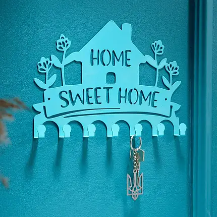 Ключниця настінна металічна 27х18.5см. Колір "бірюзовий" Home. Sweet Home 7 гачків, фото 1