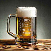 Кухоль для пива "Boss №1 of the world" з ручкою, англійська, Крафтова коробка