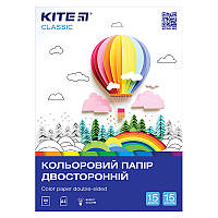 Бумага цветная двусторонняя 15 листов A4 Classic Kite K-250