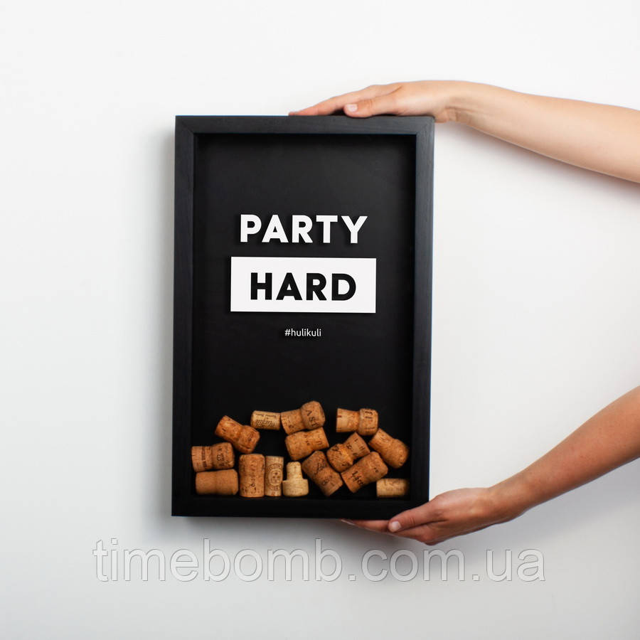 Копілка для винних корків "Party hard", Чорний, Black, англійська