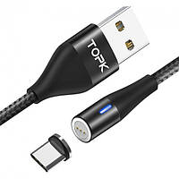 Магнитный шнур для зарядки Topk LED AM23 USB 2.4A Type-C (Black, 2 м)