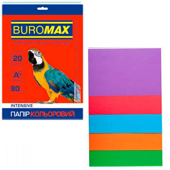 Папір кольоровий BuroMAX А4 80 г/м2 (5 кольорів х 4/20 аркушів) BM2721320-99 Intensiv 639110 G-Rich