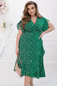 Літня жіноча сукня міді на запах зелена ЮР/-2355