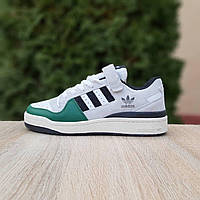 Мужские демисезонные кроссовки Adidas Forum 84 LOW (белые с зеленым) стильные повседневные кроссы 11163 Адидас