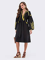 Платье-вышиванка із довгими рукавами на манжетах