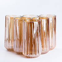 Набор стильных стаканов высоких фигурных 6 шт по 380 мл, подарочный набор минималистичных стаканов