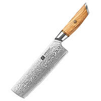 Кухонный Нож Накири из Дамасской Стали серии "LAN" Olive Wood XINZUO