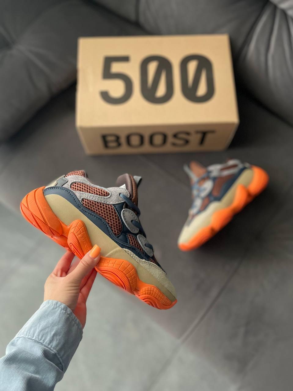 Чоловічі демісезонні кросівки Adidas Yeezy Boost 500 Enflame (бежеві з жовтогарячим) стильні кроси 419 Адідас vkross, фото 1