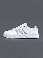 Женские демисезонные кроссовки Adidas Sambarose White Silver (белые) стильные повседневные кроссы 7580 Адидас