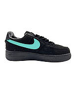 Женские демисезонные кроссовки Nike Air Force 1 Low Tiffany & Co (черные с бирюзовым) модные кроссы D479 Найк