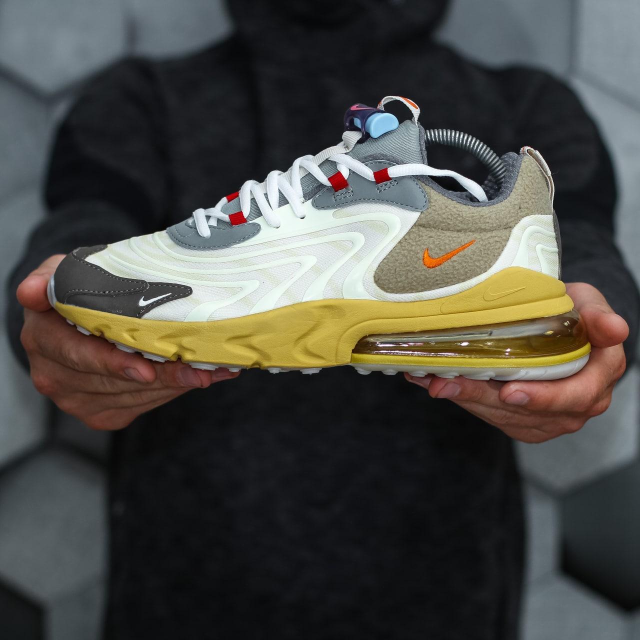 Чоловічі кросівки Nike Air Max 270 React x Travis Scott (білі із зеленим) кросівки 1605 Найк vkross