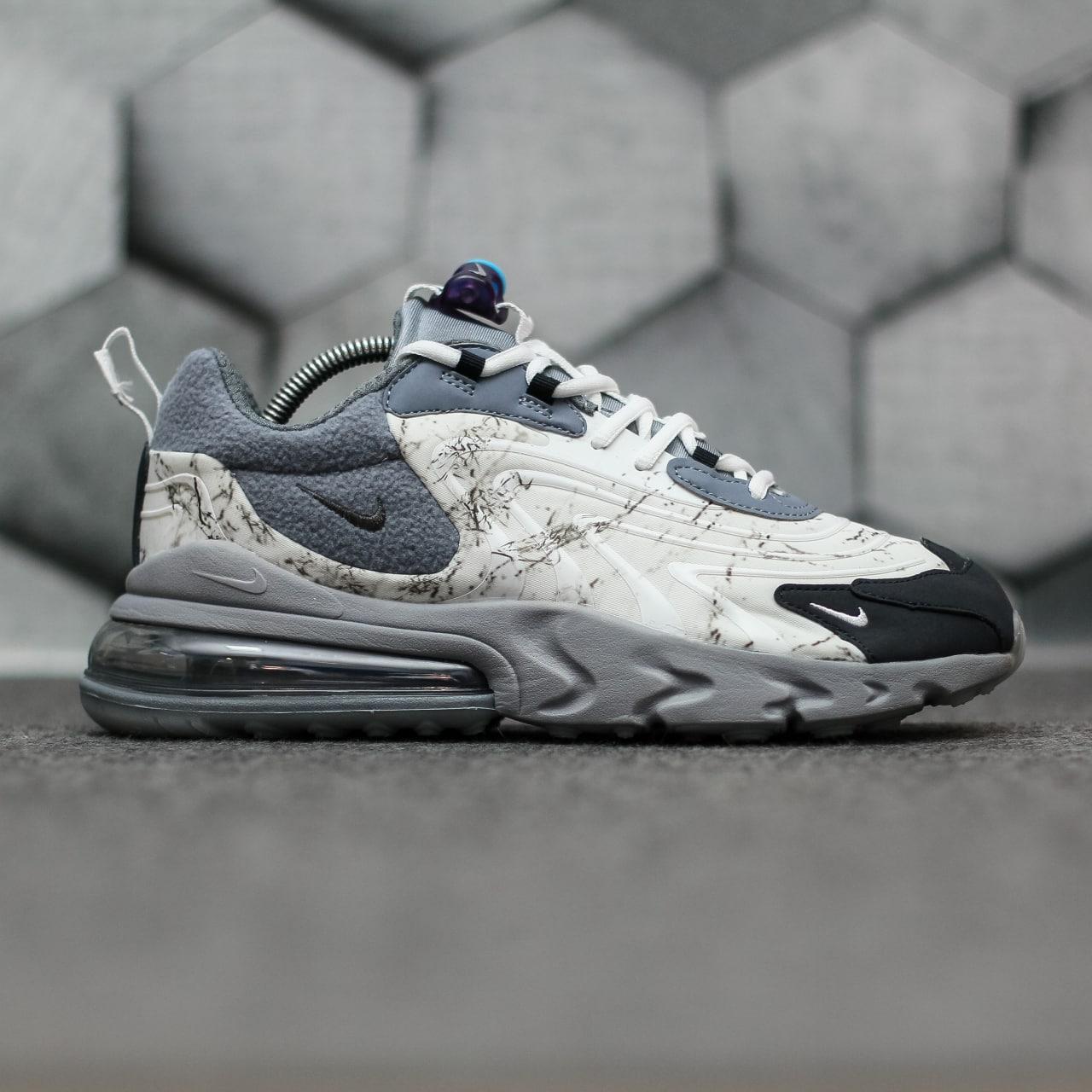 Чоловічі кросівки Nike Air Max 270 React x Travis Scott (білі із сірим) стильні кроси 1554 Найк vkross, фото 1