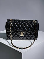 Женская сумка Chanel 2.55 Lacquered Black/Gold (чёрная) модная сумочка для девушки KIS04035 тренд