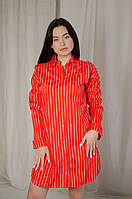 Сорочка подовжена жіноча у смужку червона
