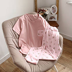 Жіноча піжама футболка з штанами рожева кофелаб