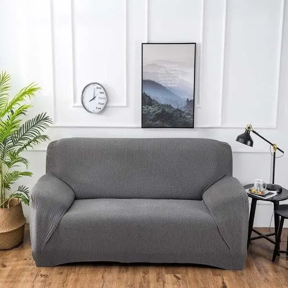 Чохли на 3-місні дивани еластичні без оборки, чохли на прямі дивани 3-місні жаккардовий Темно сірий, фото 1