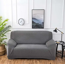 Чохол на диван малютку 145х185 з підлокітниками жаккард, еластичні чохли на двомісні дивани Темно сірий