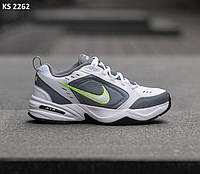 Мужские демисезонные кроссовки Nike Air Monarch 4 (бело-салатовые) модные повседневные кроссовки KS 2262 Найк