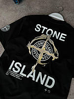 Чоловіча футболка Stone Island (чорна) молодіжна спортивна з написами для хлопців Туреччина Мо8-31