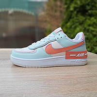 Женские демисезонные кроссовки Nike Air Force 1 Shadow (белые с бирюзовым/пудровым) низкие кроссы 20524 Найк