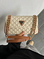 Женская сумка Guess (молочная) красивая роскошная сумочка на декоративной цепочке AS534 house