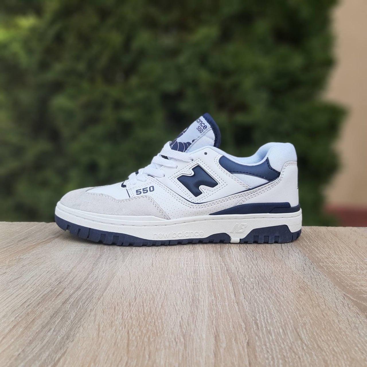 Чоловічі демісезонні кросівки New Balance 550 (біло-сині) спортивні стильні кроси 11199 Нью Беленс vkross