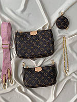 Женская сумка Louis Vuitton Multi Pochette Brown/Pink (коричневая с розовым) модная стильная сумка AS012 cross