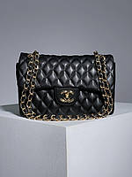 Женская сумка Chanel 2.55 Black Gold (чёрная) модная сумочка для девушки KIS04007 cross
