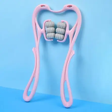 Ручний роликовий масажер 6 роликів для шиї та тіла Hexiang Neck Massager Рожевий YU227, фото 2
