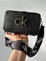 Женская сумка Calvin Klein Snapshot Total Black (чёрная) модная сумочка на длинном ремне b01 house