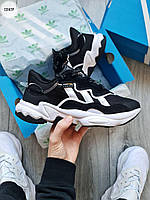 Мужские демисезонные кроссовки Adidas Ozweego Cordura Black/White (черно-белые) стильные кроссы 1314TP Адидас