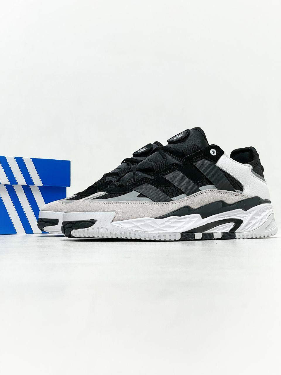 Чоловічі демісезонні кросівки Adidas Niteball (білі з чорним) стильні повсякденні кроси 3529 Адідас vkross, фото 1