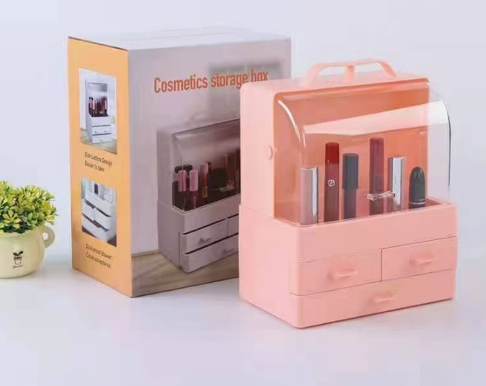 Органайзер для косметики на 4 секції Рожевий YM206 Three Drawers iC227